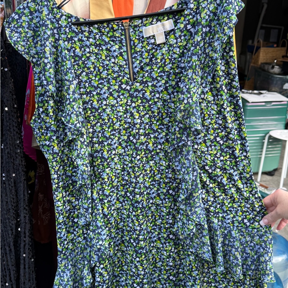 MICHAEL Michael Kors Navy Floral Mini Dress with Green & White Accents